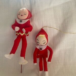 2  Vintage Pixie Elves Christmas Ornament